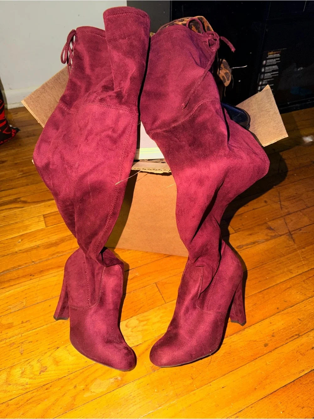 Charlotte Russe Over-the-Knee Suede Boots in Burgundy